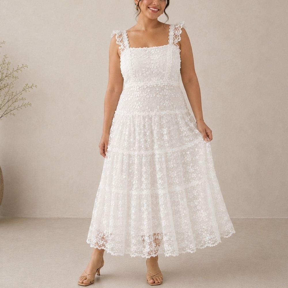 Arula Brixta Dress 3X White Floral Lace Maxi Bridal Formal
